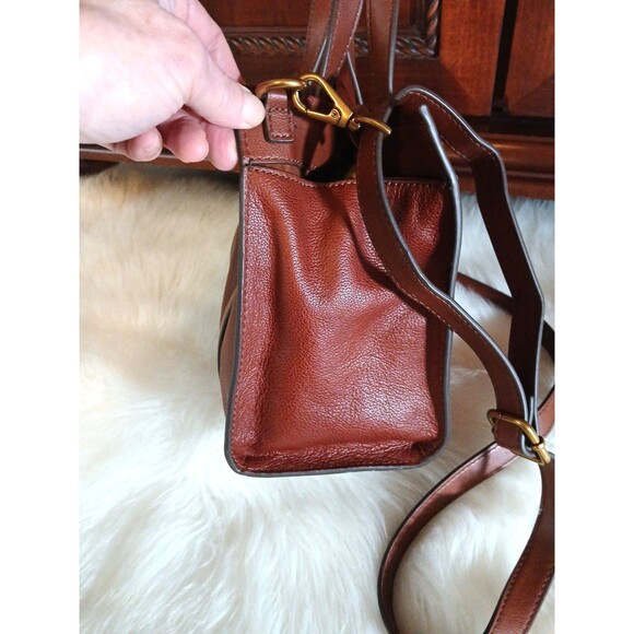 FOSSIL~ KINGSTON Satchel/Crossbody Cognac Leather Bag Logo - Picture 5 of 13